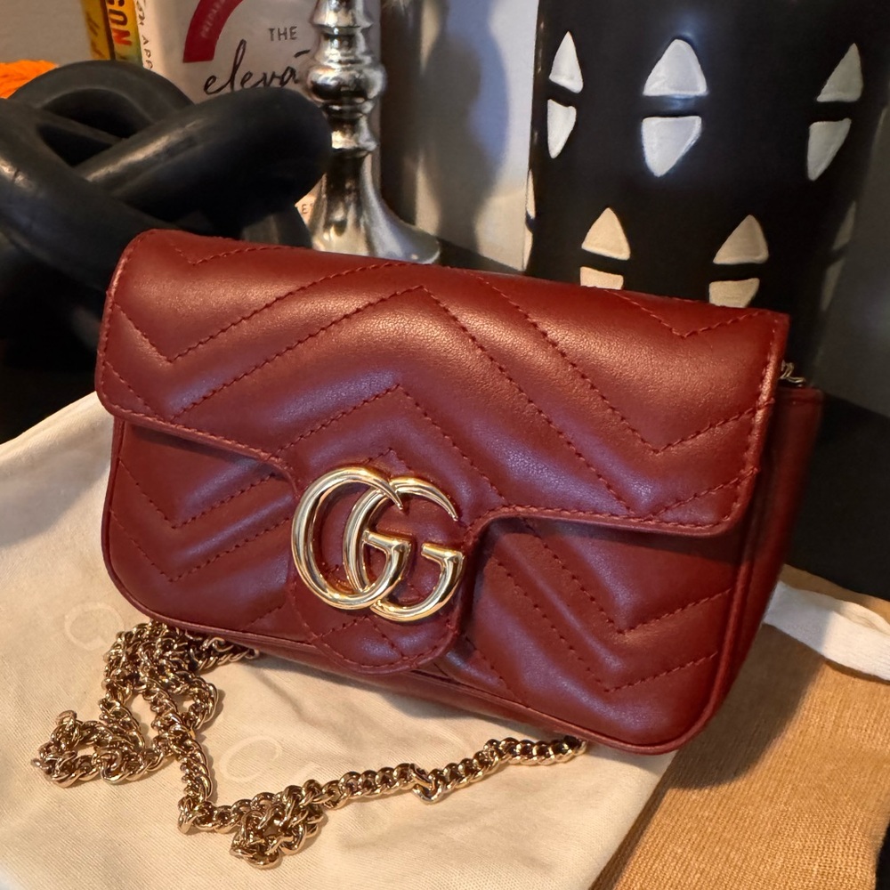 Gucci Burgundy Crossbody Bag with Gold Accents